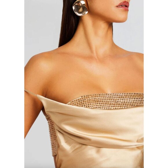 retrofete Emery Silk Crystal Embellished Gown Dress Nude Womens Size Small - Picture 3 of 16